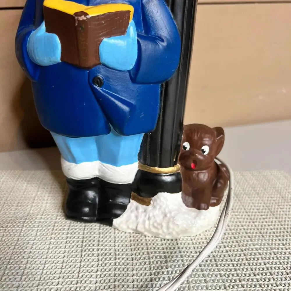 70s Vintage Christmas Caroler‎ Lamp Light Figurine Child with Dog Street Lamp